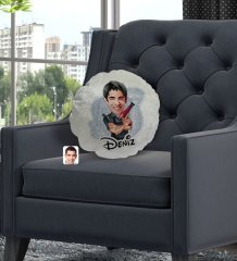 Kişiye Özel İsimli Erkek Kuaför Karikatürlü Yuvarlak Dekoratif Kırlent Yastık-1