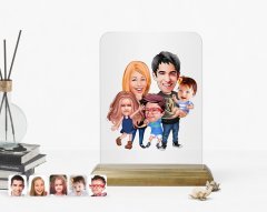 Kişiye Özel Aile Karikatürlü Ahşap Standlı Çerçeve-6
