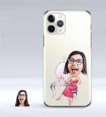 Kişiye Özel Bayan Karikatürlü iPhone 11 Pro İnce Şeffaf Silikon Telefon Kapağı-23