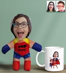 BK Gift Kişiye Özel Fotoğraflı Süper Anne Bebek Yastık ve Kupa Bardak Hediye Seti-2, Anneye Hediye, Anneler Günü Hediyeleri