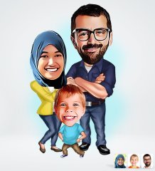Kişiye Özel Tesettürlü Aile Tasarımlı Dijital Karikatür-1