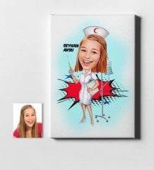 Kişiye Özel Hemşire Karikatür Kanvas Tablo (50 x 70 cm.) 2
