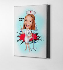 Kişiye Özel Hemşire Karikatür Kanvas Tablo (50 x 70 cm.) 2
