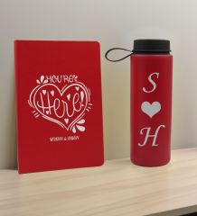 BK Gift Sevgiliye Özel İsimli Kırmızı Defter ve Cam Matara Hediye Seti-7, Sevgiliye Hediye, Sevgililer Günü, Yeni İş Hediyesi