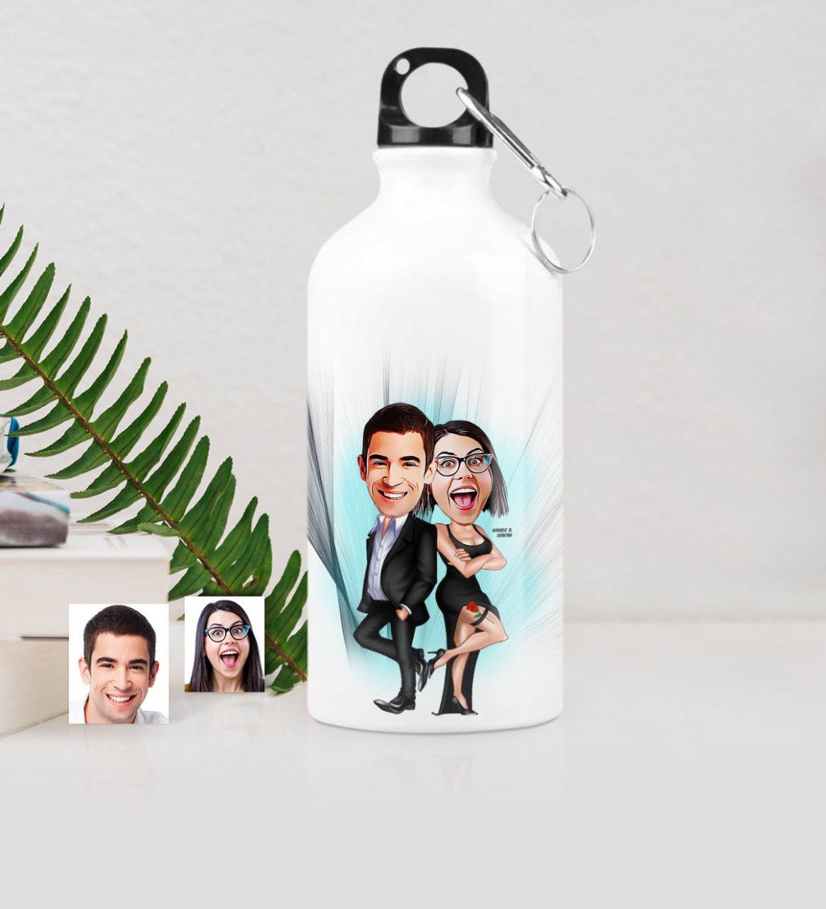Kişiye Özel Sevgili Çift Karikatürlü Metal Suluk (500 ml.) 6