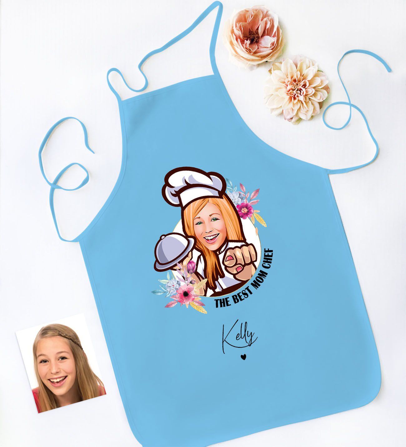 BK Gift Kişiye Özel Karikatürlü Anneler Günü Tasarımlı Mavi Mutfak Önlüğü, Aşçı Önlüğü, Şef Önlüğü, Anneye Hediye-10