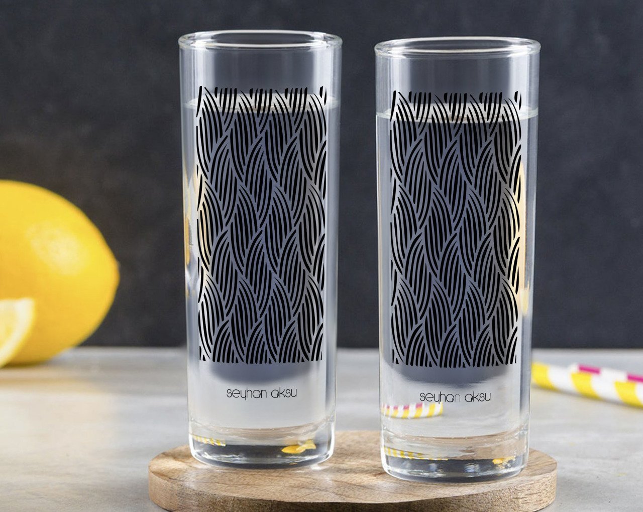 Kişiye Özel Renkli Baskılı İsimli İkili Vodka Bardağı-126