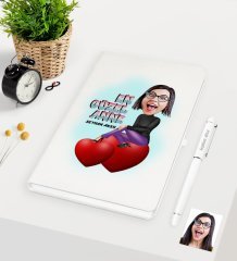 Kişiye Özel En Güzel Anne Karikatürlü Beyaz Defter Kalem Seti