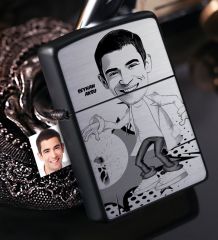 Kişiye Özel Bay Elektrik Mühendisi Karikatürlü Benzinli Siyah Metal Çakmak - 1