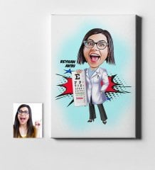 Kişiye Özel Bayan Göz Doktoru Karikatür Kanvas Tablo (50 x 70 cm.) 1