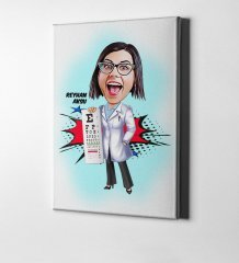 Kişiye Özel Bayan Göz Doktoru Karikatür Kanvas Tablo (50 x 70 cm.) 1