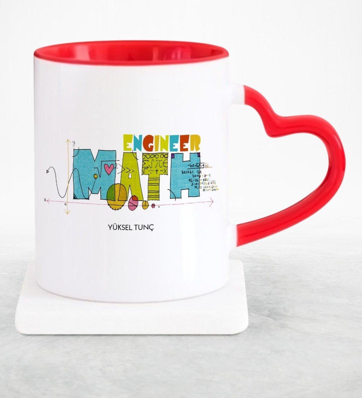Kişiye Özel Mesleki Matematik Mühendisi Kırmızı Kalpli Kupa Bardak - 2