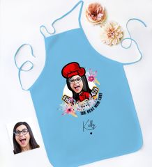 BK Gift Kişiye Özel Karikatürlü Anneler Günü Tasarımlı Mavi Mutfak Önlüğü, Aşçı Önlüğü, Şef Önlüğü, Anneye Hediye-9