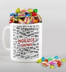 Kişiye Özel İngilizce Öğretmeni Kupa ve Haribo Şeker Hediye Seti-3