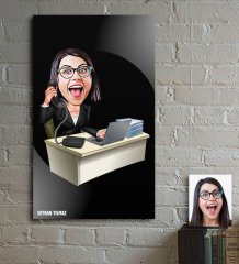 Kişiye Özel Bayan CEO Karikatür Ahşap Tablo - 1
