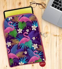 BK Gift Flamingolar Tasarımlı Taşınabilir Koruyucu Tablet Kılıfı & Organizer Çanta - Pembe-1