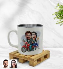 Kişiye Özel Sevgililer Karikatürlü İçi Siyah Renkli Kupa Bardak Model 97