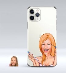 Kişiye Özel Bayan Karikatürlü iPhone 11 Pro İnce Şeffaf Silikon Telefon Kapağı-21