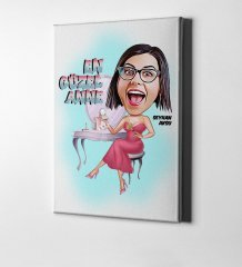 Kişiye Özel En Güzel Anne Karikatür Kanvas Tablo (50 x 70 cm.) 2