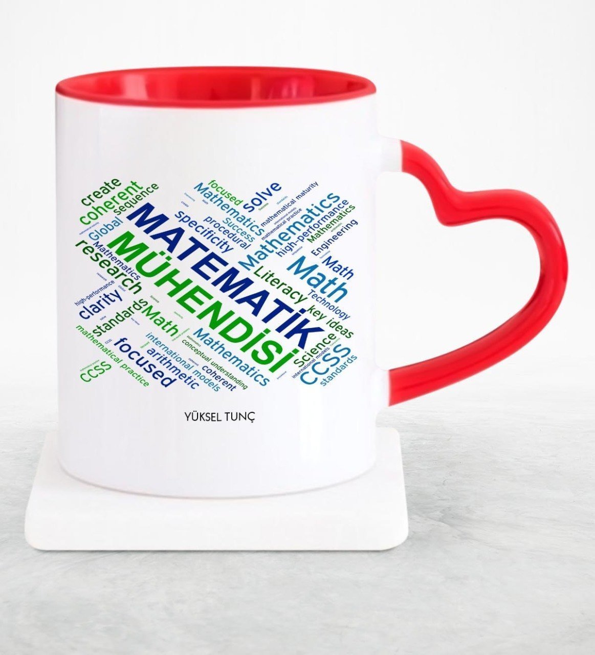 Kişiye Özel Mesleki Matematik Mühendisi Kırmızı Kalpli Kupa Bardak - 1