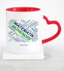 Kişiye Özel Mesleki Matematik Mühendisi Kırmızı Kalpli Kupa Bardak - 1