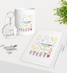 Kişiye Özel Dünyanın En İyi Öğretmeni Kupa Anahtarlık Beyaz Defter Kalem Hediye Seti-25