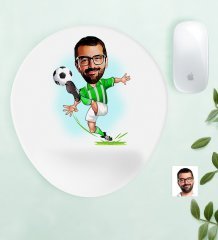 Kişiye Özel Bay Yeşil Beyaz Futbolcu Karikatürlü Bilek Destekli Mouse Pad
