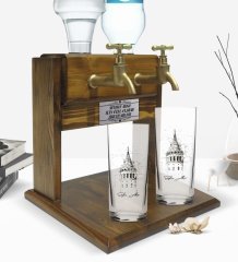 Kişiye Özel Renkli Baskılı Galata Kulesi Tasarımlı İkili Rakı Bardağı ve Çift Musluklu Doğal Ahşap Rakı Standı-11
