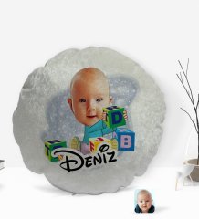 Kişiye Özel İsimli Bebek Karikatürlü Yuvarlak Dekoratif Kırlent Yastık-5