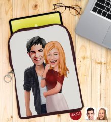 Kişiye Özel Sevgililer Karikatürlü Taşınabilir Koruyucu Tablet Kılıfı & Organizer Çanta - Bordo-90