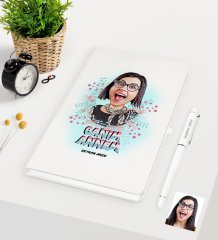 Kişiye Özel Canım Annem Karikatürlü Beyaz Defter Kalem Seti