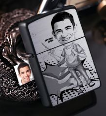 Kişiye Özel Bay Diş Hekimi Karikatürlü Benzinli Siyah Metal Çakmak - 4