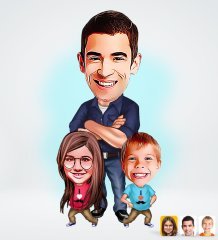 Kişiye Özel Baba Kız Oğul Tasarımlı Dijital Karikatür-1