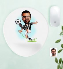 Kişiye Özel Bay Siyah Beyaz Futbolcu Karikatürlü Bilek Destekli Mouse Pad