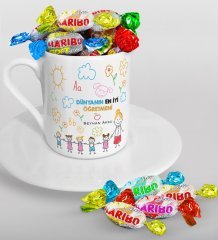 Kişiye Özel Dünyanın En İyi Öğretmeni Türk Kahvesi Fincanı ve Haribo Şeker Hediye Seti-25