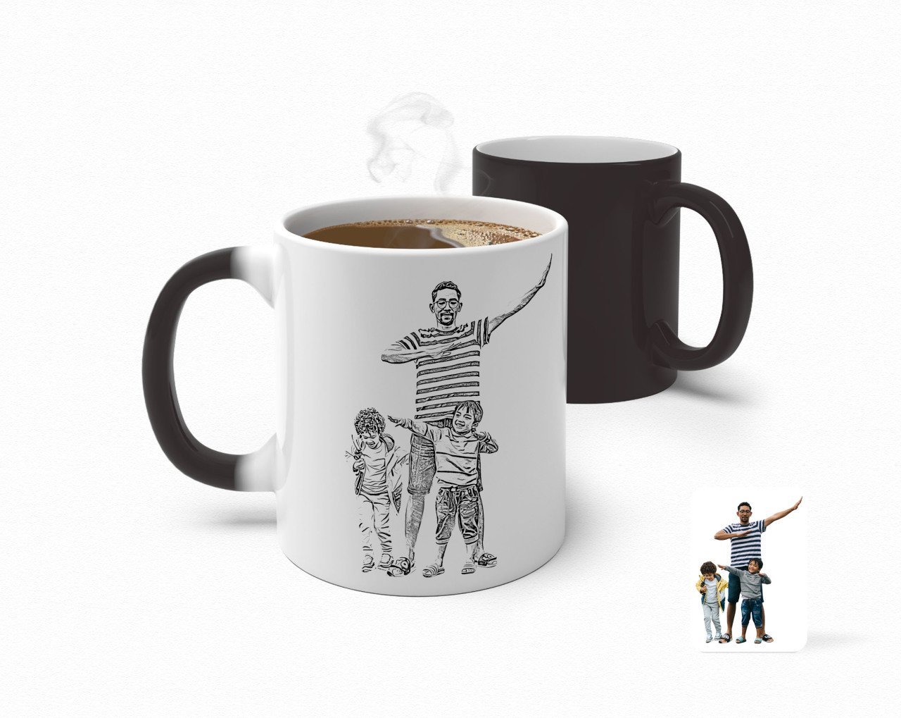 Kişiye Özel Tam Boy Karakalem Baba ve Oğullar Karikatürlü Sihirli Kupa Bardak-1