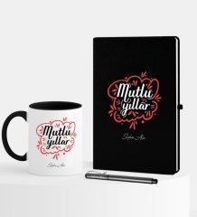 Kişiye Özel Yılbaşı Mutlu Yıllar Temalı Siyah Defter Kalem Kupa Seti - 4