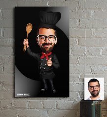 Kişiye Özel Master Chef Karikatür Ahşap Tablo - 1