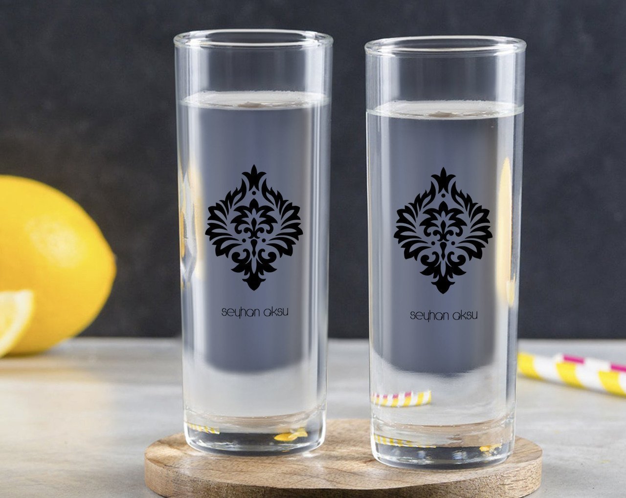 Kişiye Özel Renkli Baskılı İsimli İkili Vodka Bardağı-123