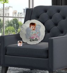 Kişiye Özel İsimli Bebek Karikatürlü Yuvarlak Dekoratif Kırlent Yastık-4