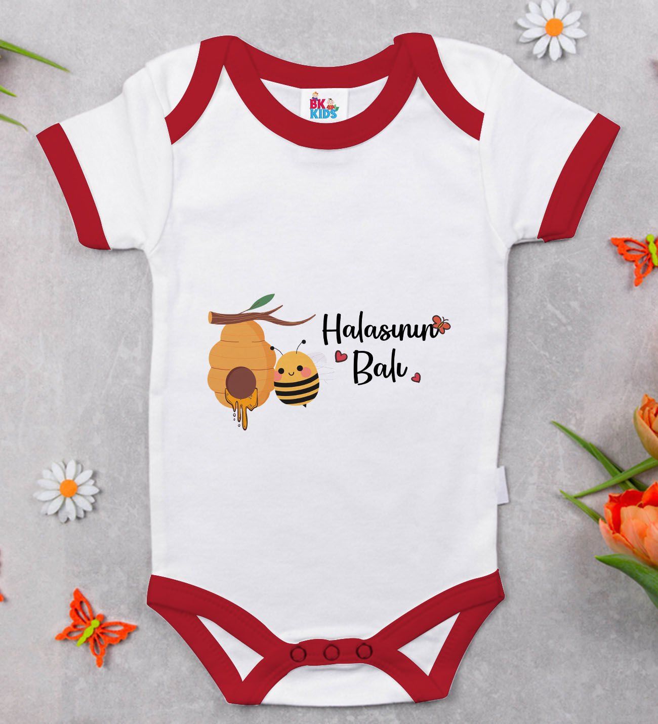BK Kids Halasının Balı Tasarımlı Kırmızı Bebek Body Zıbın-1