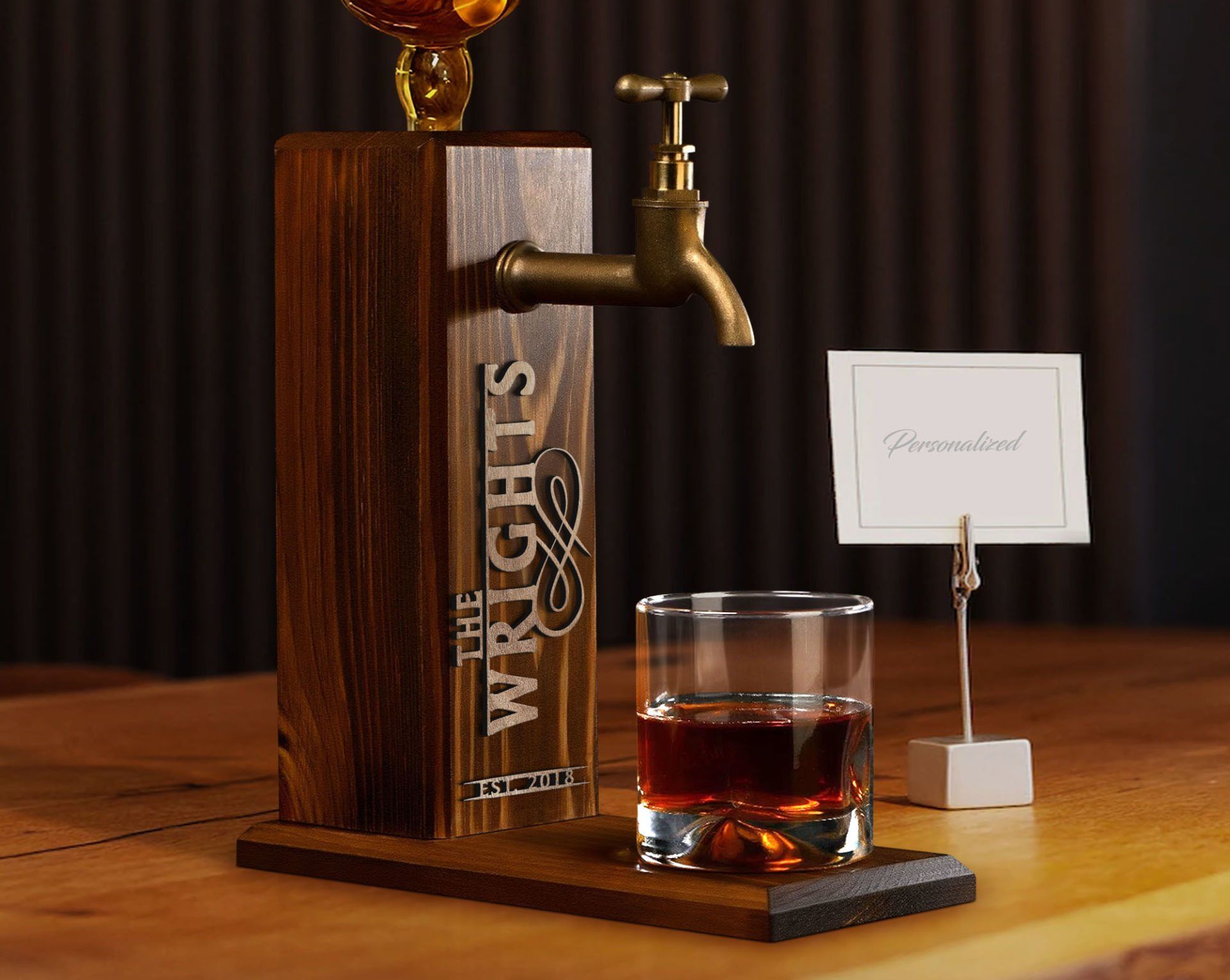 BK Gift Kişiye Özel Kabartma İsimli Musluklu Doğal Ahşap İçki Standı, Home Bar, Viski Çeşmesi, İçecek Dispenseri, Ahşap İçecek Çeşmesi-40