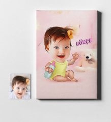 Kişiye Özel Bebek Karikatür Kanvas Tablo (50 x 70 cm.) 1