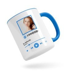 Kişiye Özel Spotify Barkodlu Fotoğraflı Mavi Kupa Bardak