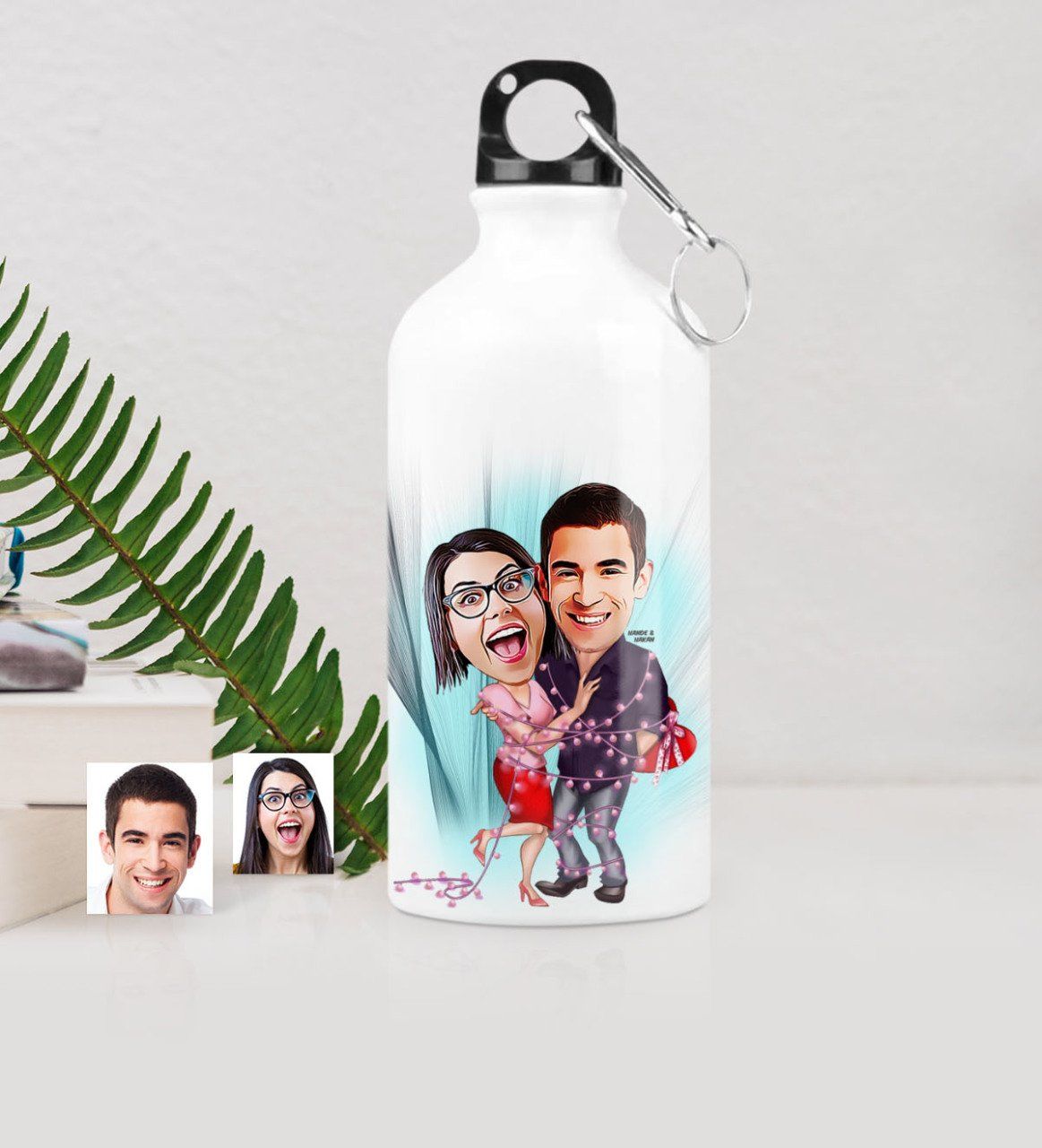 Kişiye Özel Sevgili Çift Karikatürlü Metal Suluk (500 ml.) 2
