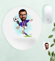 Kişiye Özel Bay Sarı Lacivert Futbolcu Karikatürlü Bilek Destekli Mouse Pad