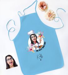 BK Gift Kişiye Özel Karikatürlü Anneler Günü Tasarımlı Mavi Mutfak Önlüğü, Aşçı Önlüğü, Şef Önlüğü, Anneye Hediye-6