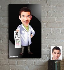 Kişiye Özel Bay Göz Doktoru Karikatür Ahşap Tablo - 1
