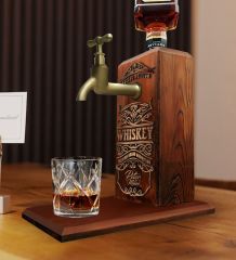 BK Gift Kişiye Özel Kabartma İsim Tasarımlı Musluklu Ahşap İçki Standı-6