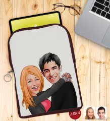 Kişiye Özel Sevgililer Karikatürlü Taşınabilir Koruyucu Tablet Kılıfı & Organizer Çanta - Bordo-88